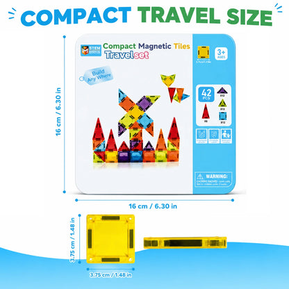 Magnetic Tiles Travel Set Metal Tin Box STEM Building Blocks Colorful ABS Magnet Toy for Kids