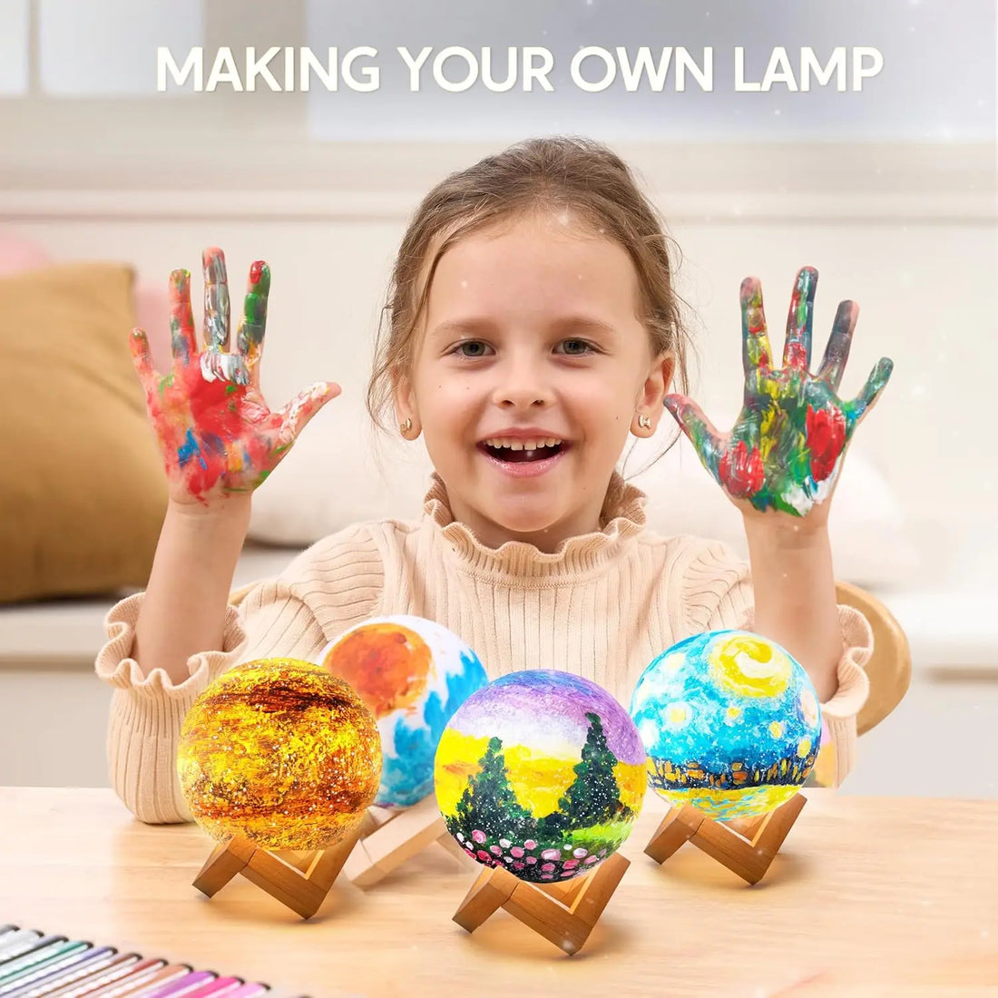 JOYFY DIY 3D Moon Night Light For Kid Paint Your Own Moon Lamp Kit