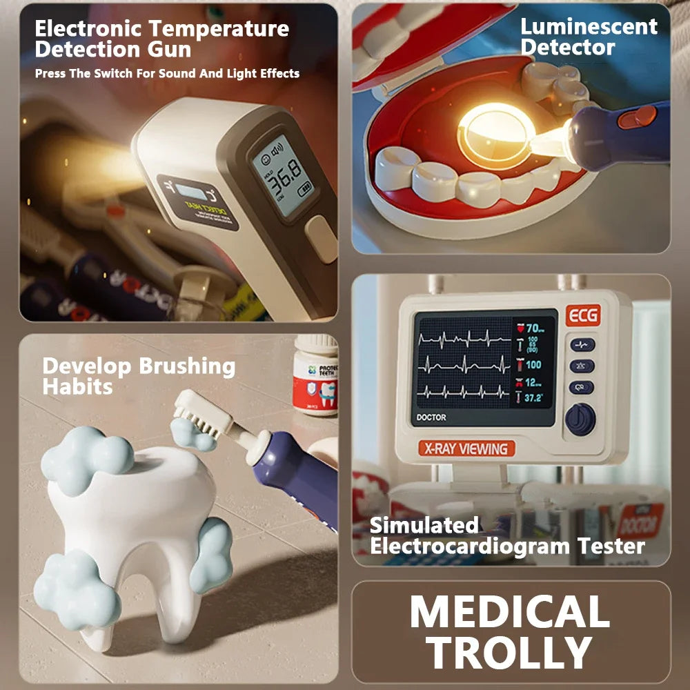 Hospital Play Medical Equipment Table Fillings Injection Stethoscope Medical Trolley