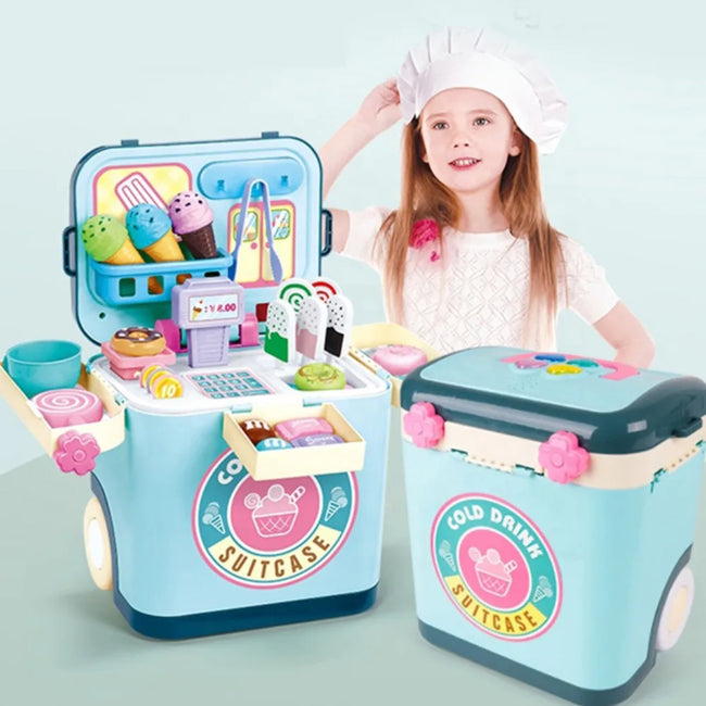 Ice Cream Shop Pretend Play Set Suitcase Cart Toys for Kids