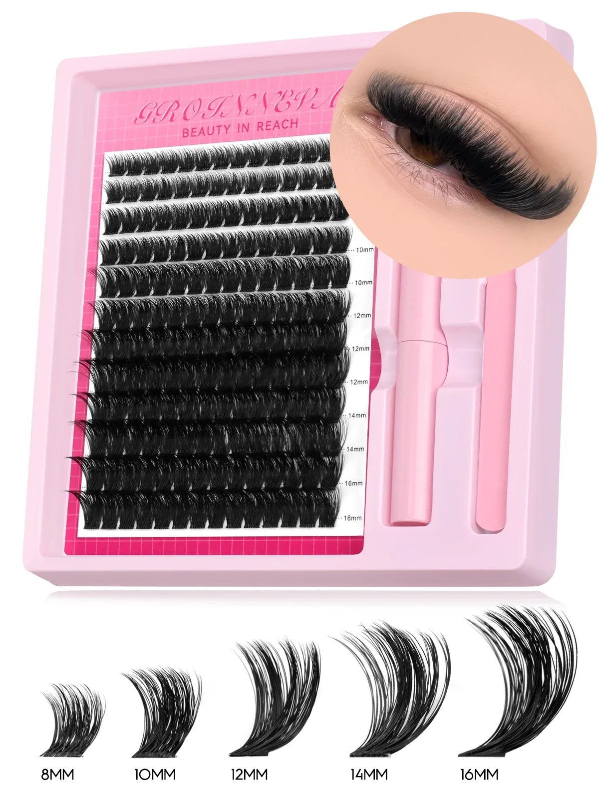 GROINNEYA Lash Clusters Kit Fluffy Individual Lashes C Curl Cluster DIY Lash Extension Kit