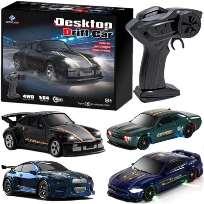 Oike 4WD Remote Control Desktop Car for Adults Kids 1/64 or 1/43 Mini Drift Racing High Speed RC Car with LED Lights Hobby Gift