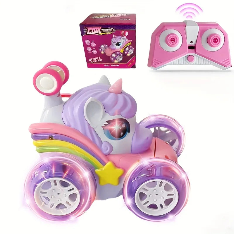 2.4G Lighting unicorn Remote Control Stunt Dump Truck Drift Dancing Toy Car, Children's New Year Bi