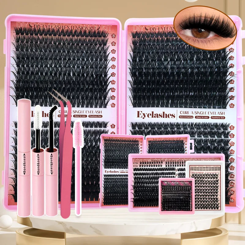 DIY Lash Extension Kit 8-16mm Mixed Lengths Fluffy Cluster Lashes Set