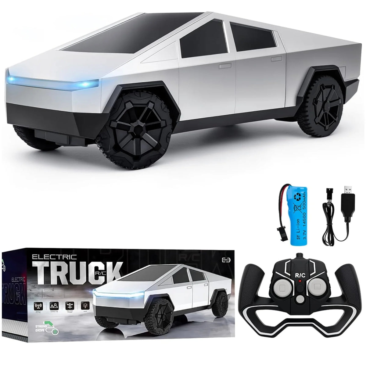 2.4G Remote Control Cyber Pickup Truck, RC Police Car with LED Lights, Rechargeable Off Road Racing Vehicle Toy for Boys Gifts