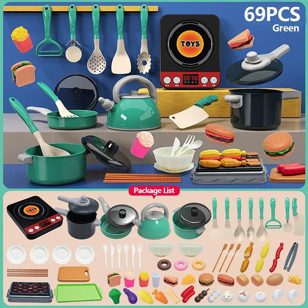 Kids Kitchen Toys Set 92/86/69/59PCS Play Kitchen Accessories Kit with Play Pots Pretend Food