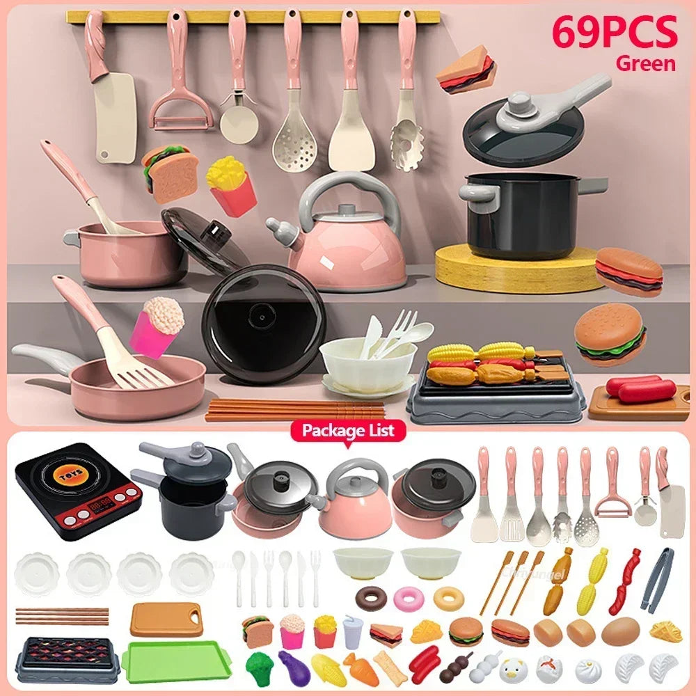 Kids Kitchen Toys Set 92/86/69/59PCS Play Kitchen Accessories Kit with Play Pots Pretend Food
