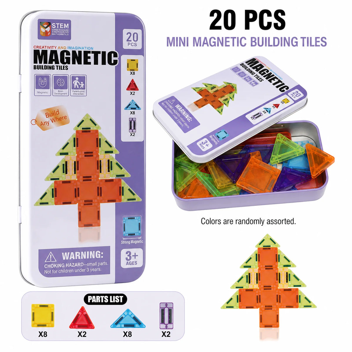 Magnetic Tiles Travel Set Metal Tin Box STEM Building Blocks Colorful ABS Magnet Toy for Kids