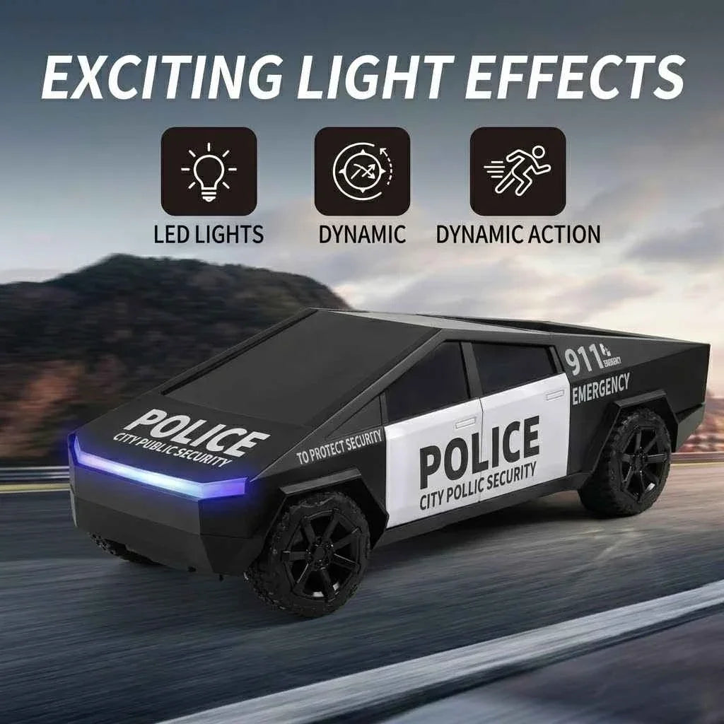 2.4G Remote Control Cyber Pickup Truck, RC Police Car with LED Lights, Rechargeable Off Road Racing Vehicle Toy for Boys Gifts
