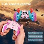 Christmas Themed Pink Remote-Controlled Swing Arm Stunt Car, 360° Flip, Double-Sided Driving, Cool Lighting, Christmas Gift