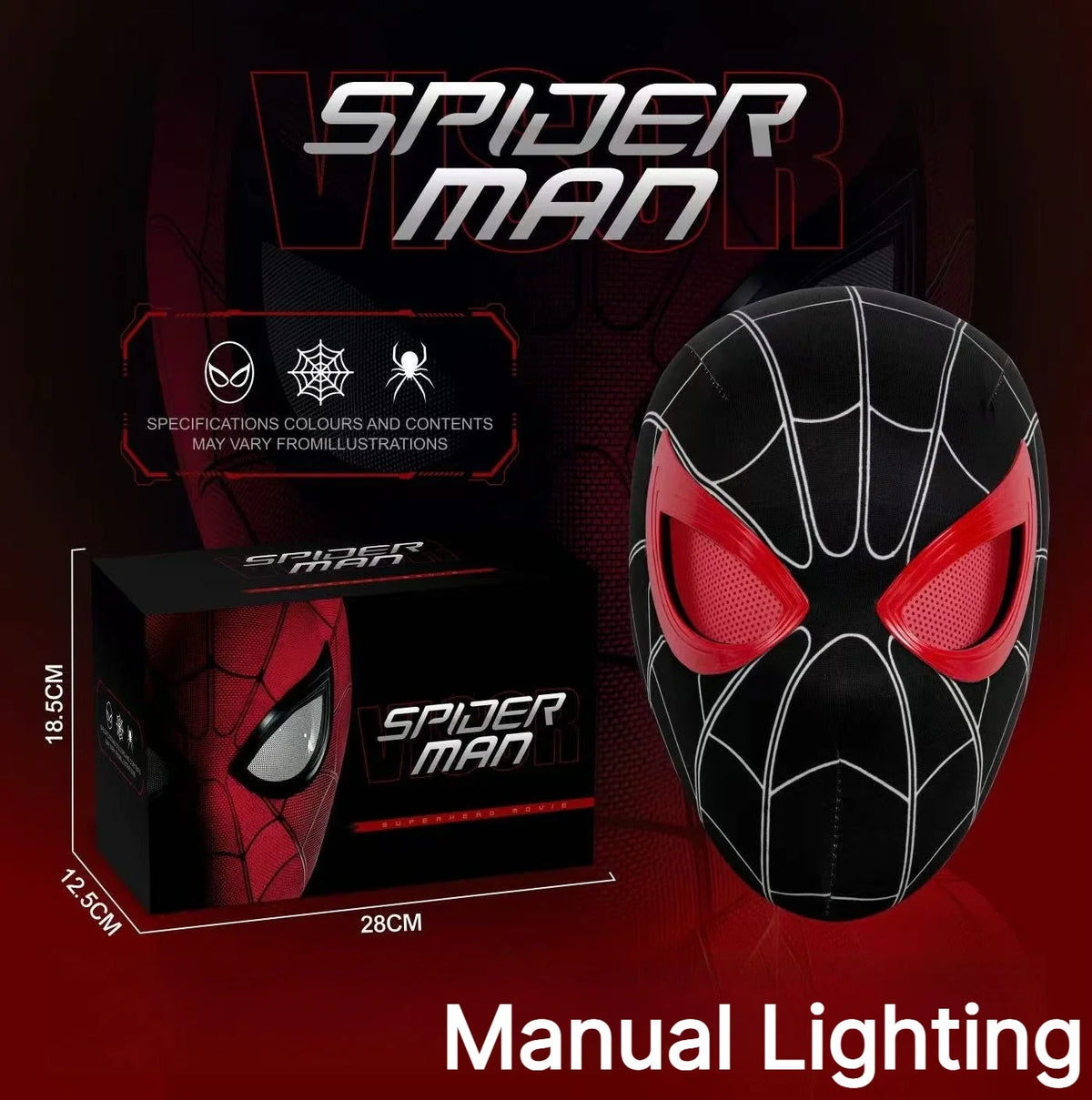 Miles Spider-Man 1:1 Scale Electronic Mask With Moving Glowing Eyes Ring Control Cosplay Toy