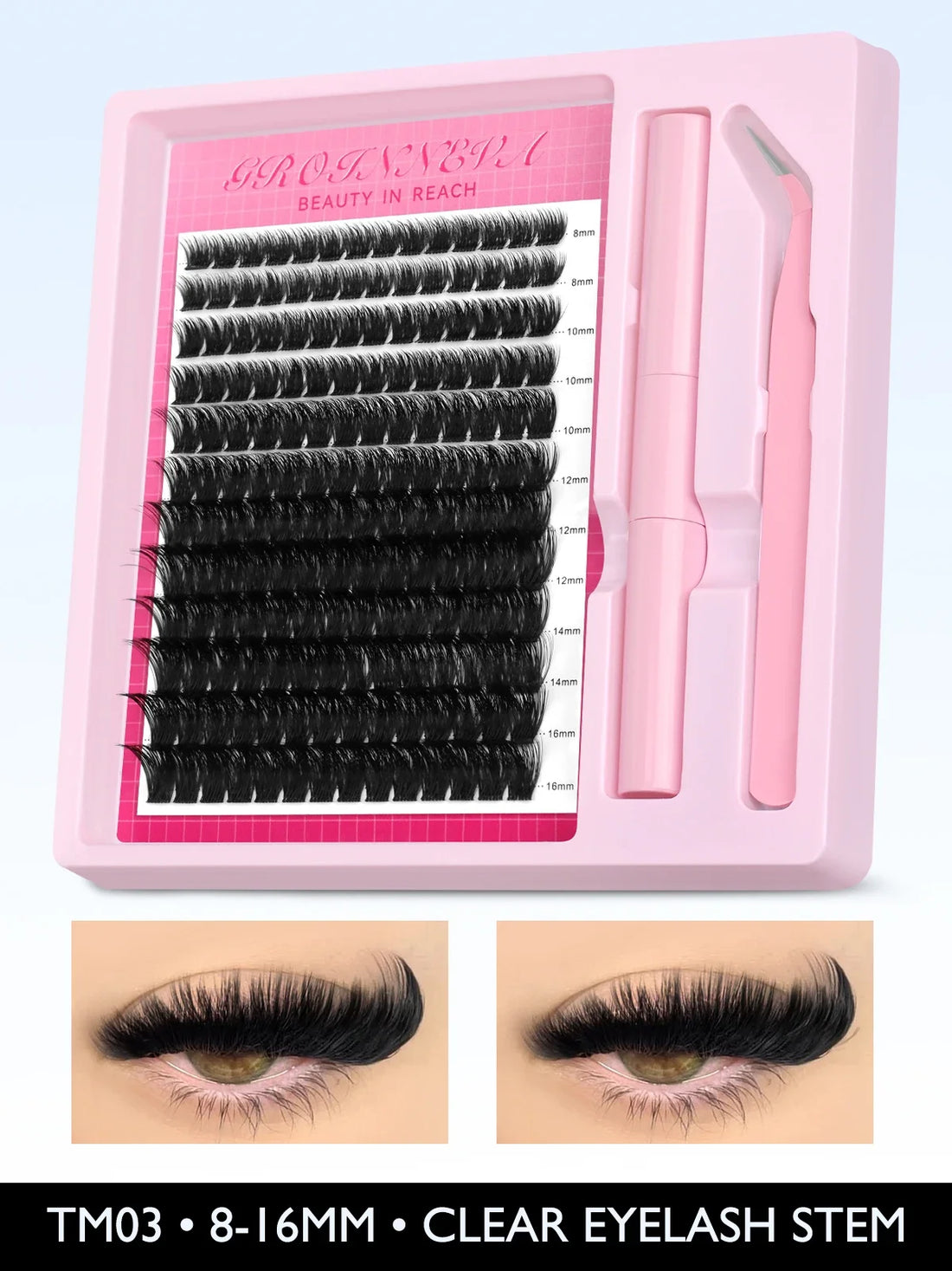 GROINNEYA Lash Clusters Kit Fluffy Individual Lashes C Curl Cluster DIY Lash Extension Kit