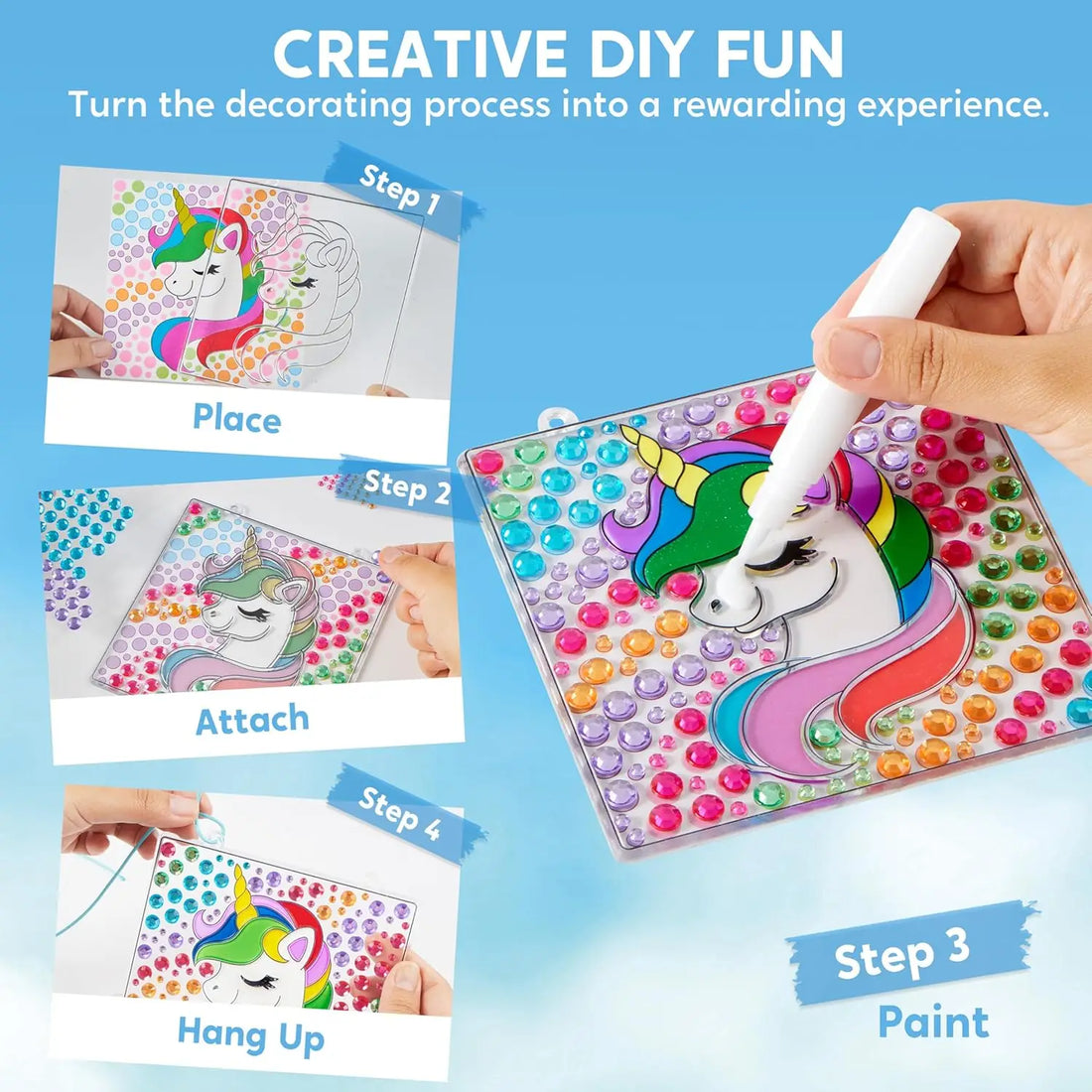 JOYFY 4PCS Window Art 2-in-1 Gems and Gels Suncatcher Diamond and Gels Arts & Crafts Toys