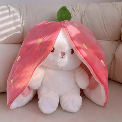 25cm Cute Strawberry Carrot Rabbit Plush Toy Stuffed Creative Into Fruit Transform Baby Cuddly Bunny Doll