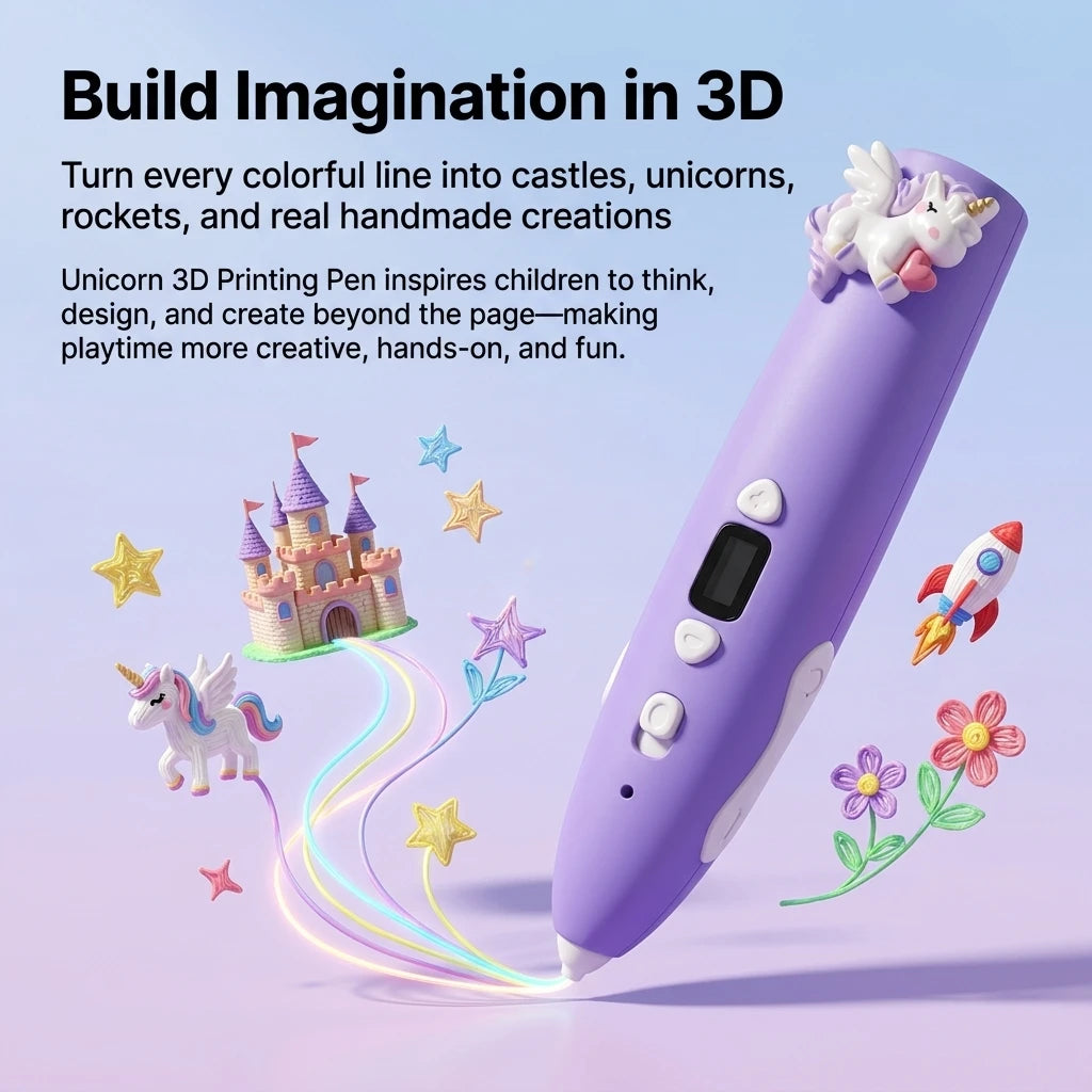 Unicorn Low Temperature 3D Printing Pen for Kids Safe 3D Drawing Pen with LED Display
