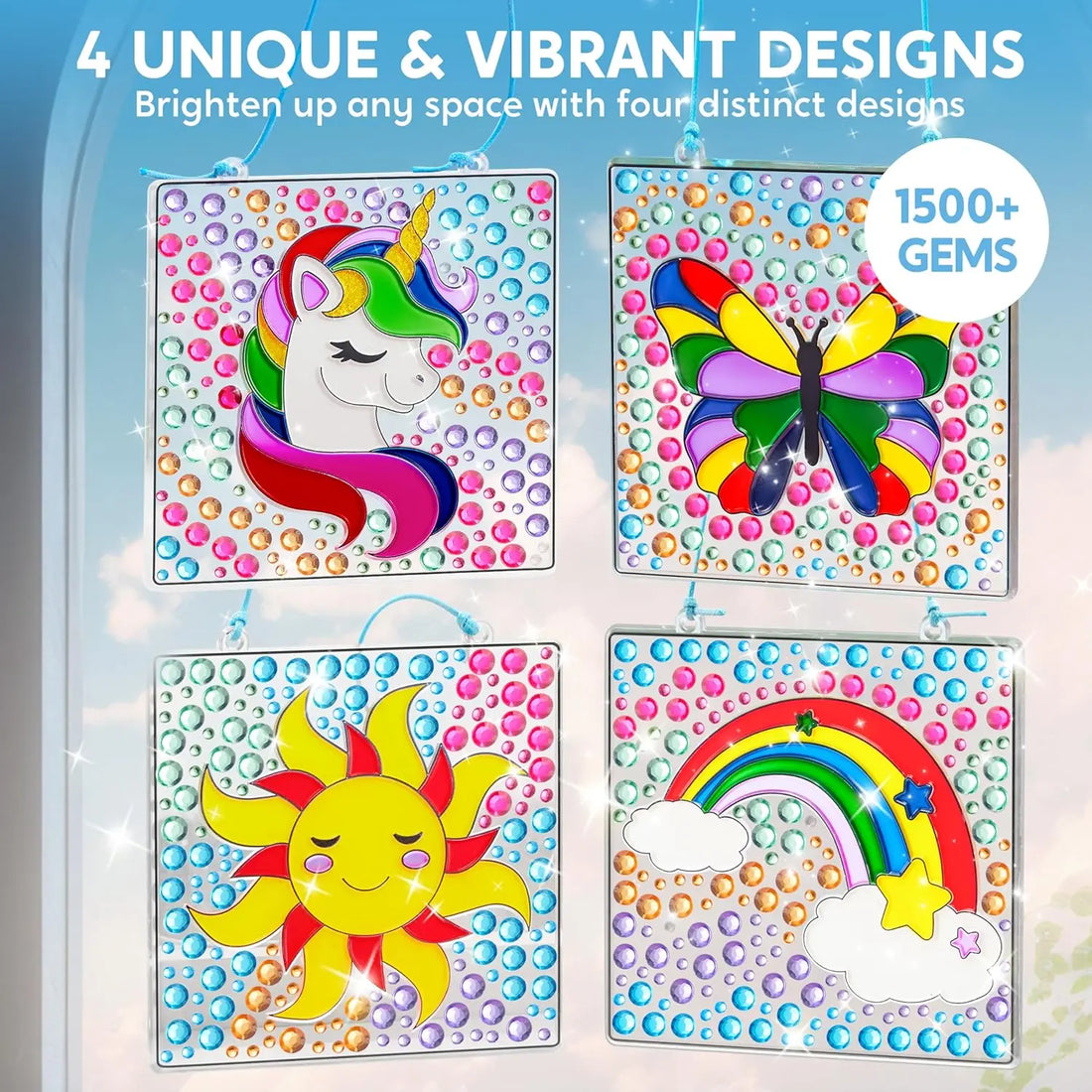 JOYFY 4PCS Window Art 2-in-1 Gems and Gels Suncatcher Diamond and Gels Arts & Crafts Toys