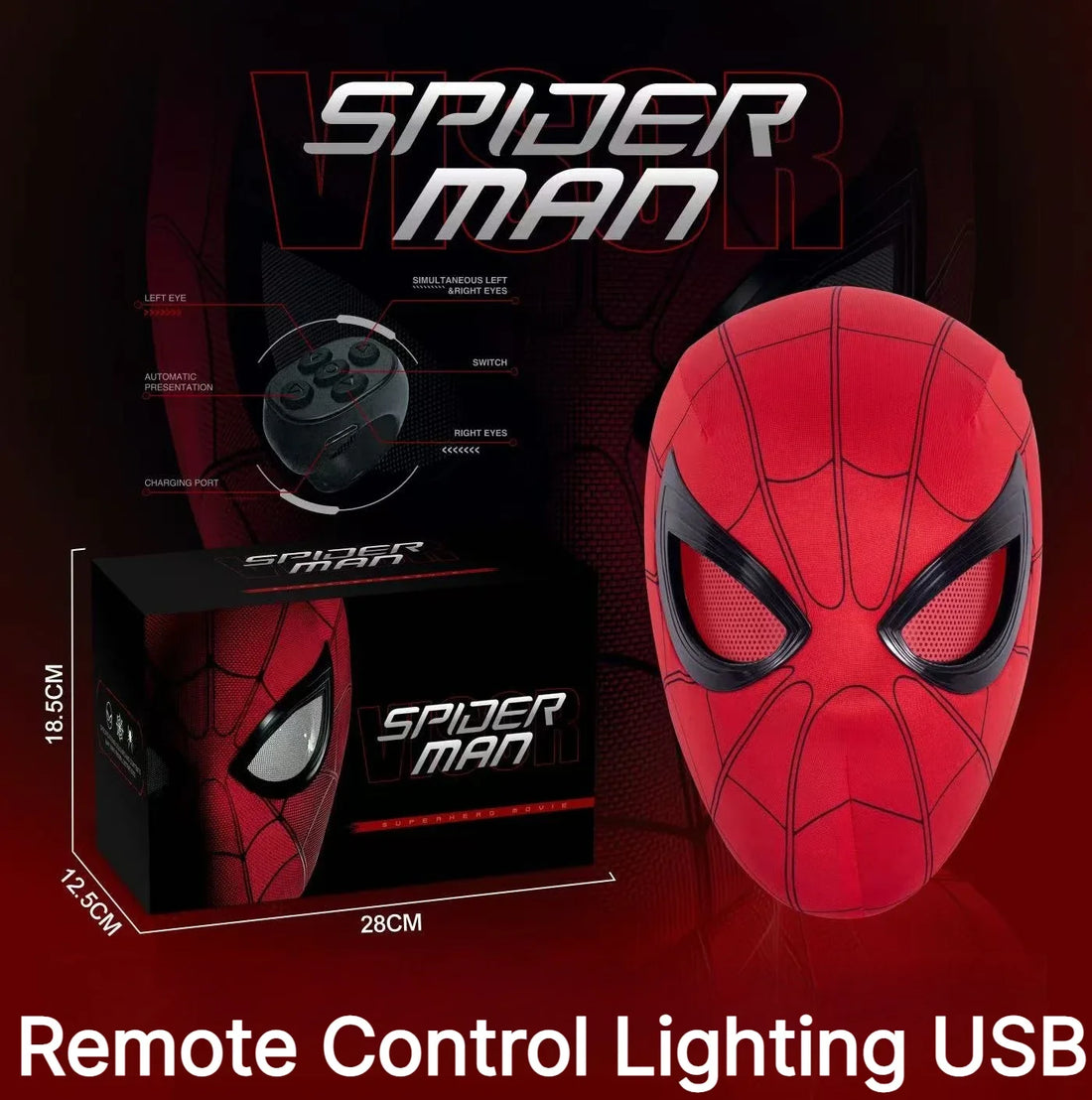Miles Spider-Man 1:1 Scale Electronic Mask With Moving Glowing Eyes Ring Control Cosplay Toy