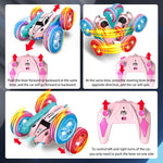 Christmas Themed Pink Remote-Controlled Swing Arm Stunt Car, 360° Flip, Double-Sided Driving, Cool Lighting, Christmas Gift