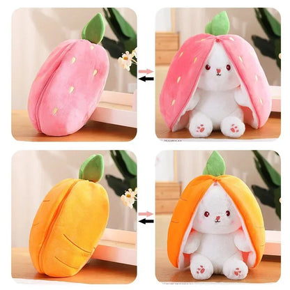 25cm Cute Strawberry Carrot Rabbit Plush Toy Stuffed Creative Into Fruit Transform Baby Cuddly Bunny Doll