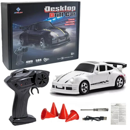 Oike 4WD Remote Control Desktop Car for Adults Kids 1/64 or 1/43 Mini Drift Racing High Speed RC Car with LED Lights Hobby Gift