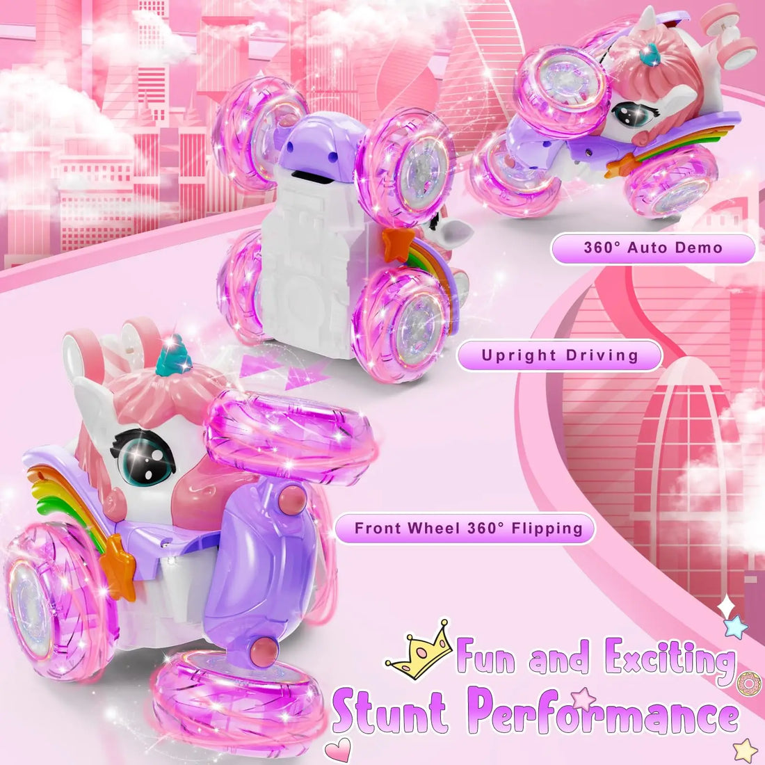 2.4G Lighting unicorn Remote Control Stunt Dump Truck Drift Dancing Toy Car, Children's New Year Bi