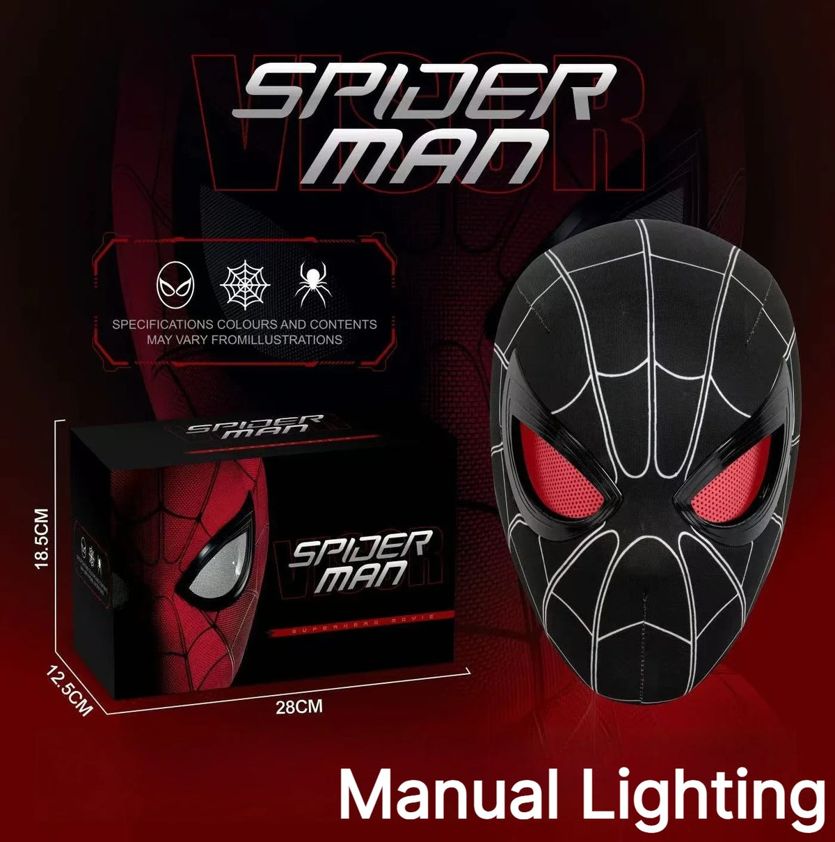 Miles Spider-Man 1:1 Scale Electronic Mask With Moving Glowing Eyes Ring Control Cosplay Toy