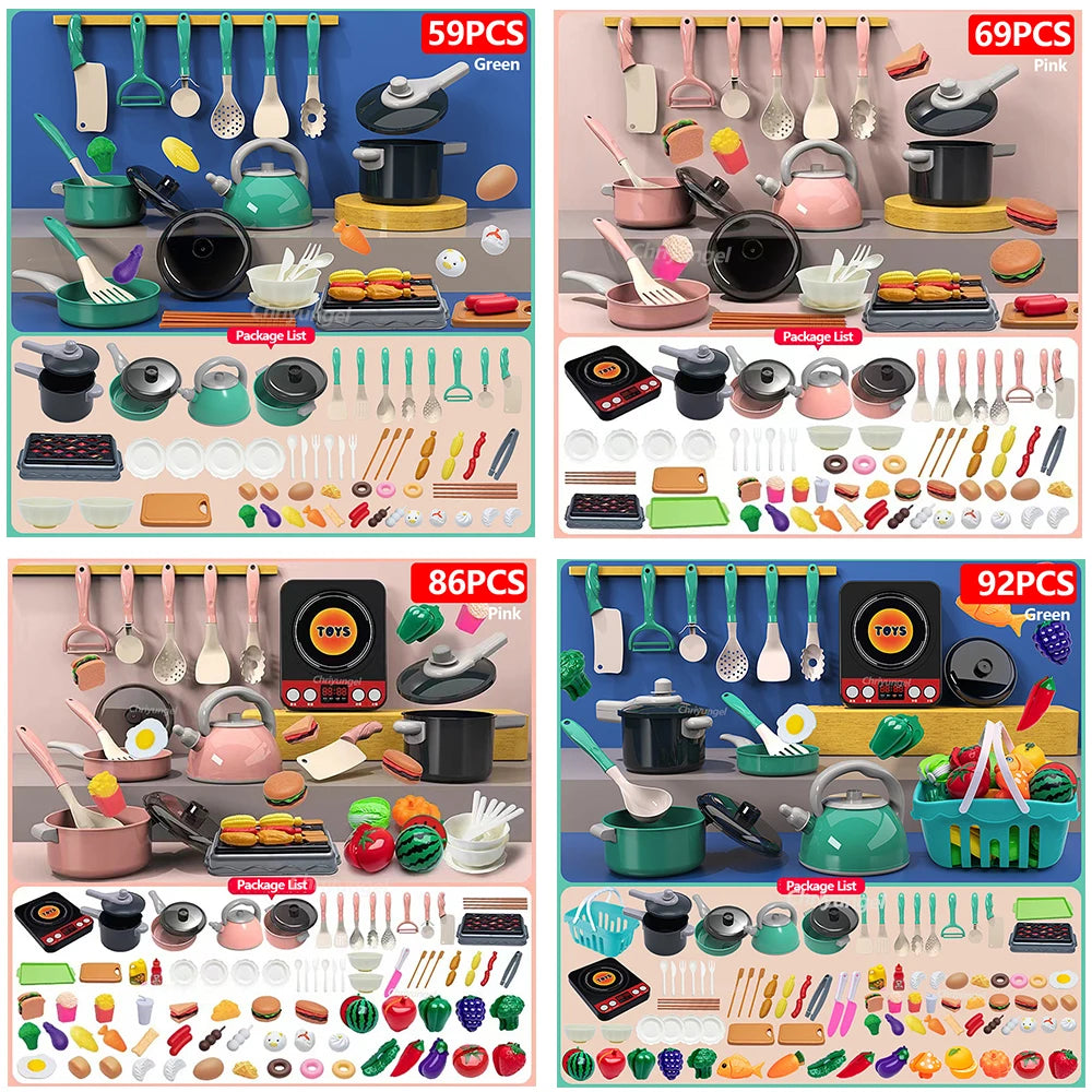 Kids Kitchen Toys Set 92/86/69/59PCS Play Kitchen Accessories Kit with Play Pots Pretend Food