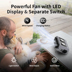 Portable Waist Fan Dual Airflow Outlet Turbo Motors with Four Clips Emergency Flashlight Power Bank for Outdoor