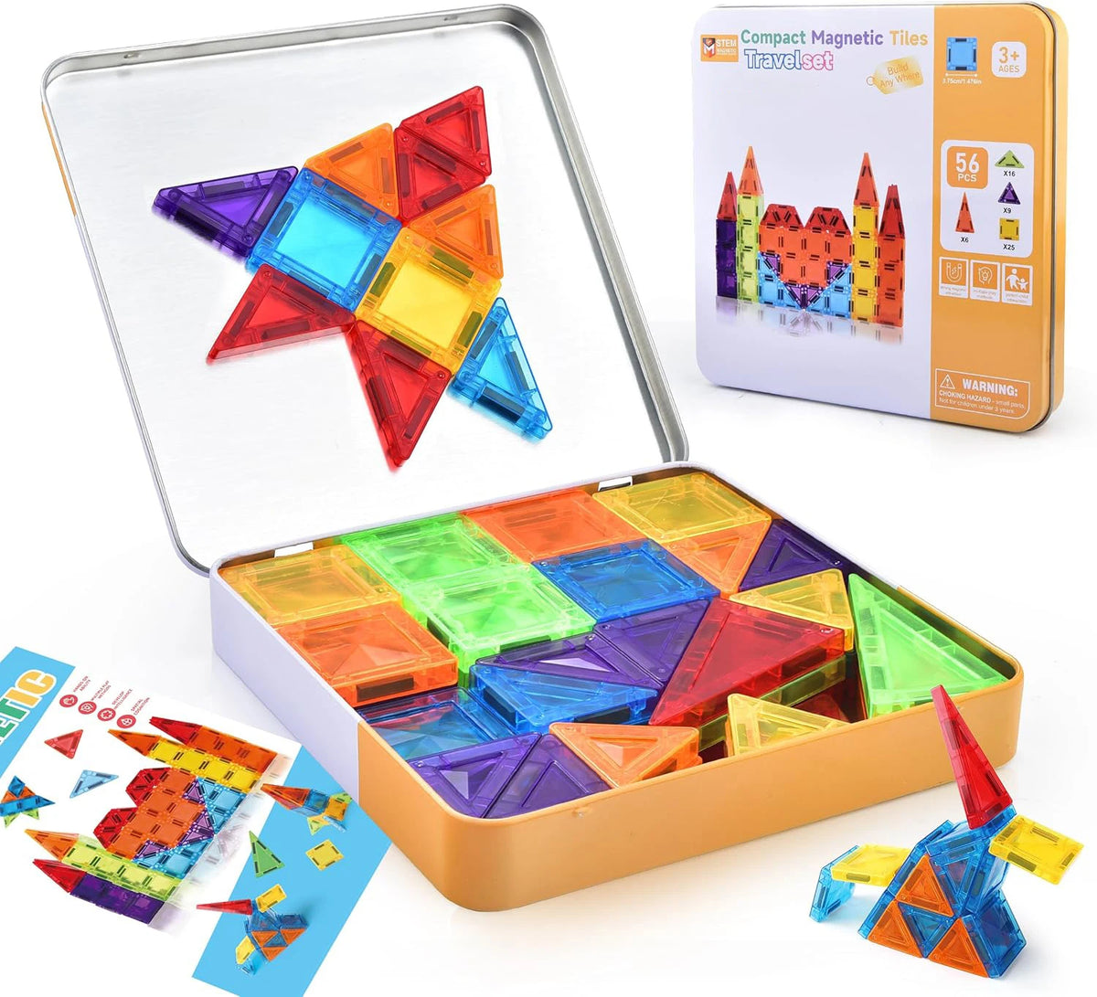 Magnetic Tiles Travel Set Metal Tin Box STEM Building Blocks Colorful ABS Magnet Toy for Kids