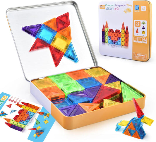 Magnetic Tiles Travel Set Metal Tin Box STEM Building Blocks Colorful ABS Magnet Toy for Kids