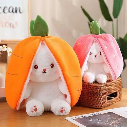 25cm Cute Strawberry Carrot Rabbit Plush Toy Stuffed Creative Into Fruit Transform Baby Cuddly Bunny Doll