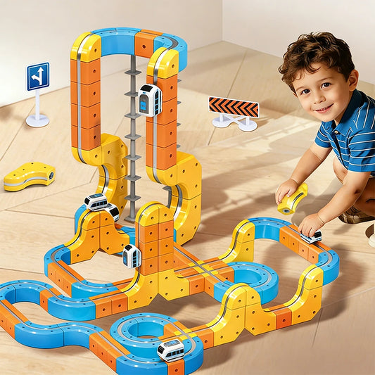 Magnetic Train Set DIY 3D Cube Track Electric Train Set for Kids