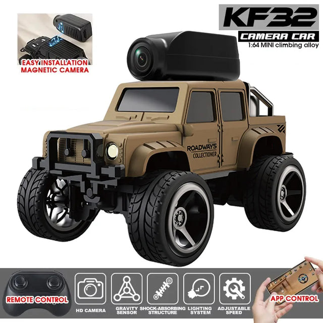 KF32 1:64 RC Mini Climbing Car With LED Light and HD Camera Radio Remote Control Cars Alloy Toy For Kids Christmas Holiday Gifts