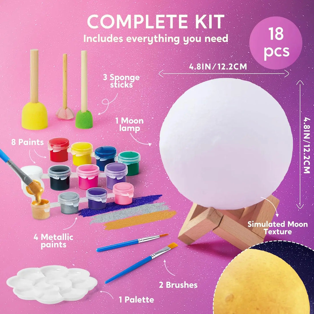 JOYFY DIY 3D Moon Night Light For Kid Paint Your Own Moon Lamp Kit