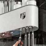 Toothbrush Holder With Automatic Toothpaste Dispenser Wall Mounted Bathroom Storage Organizer