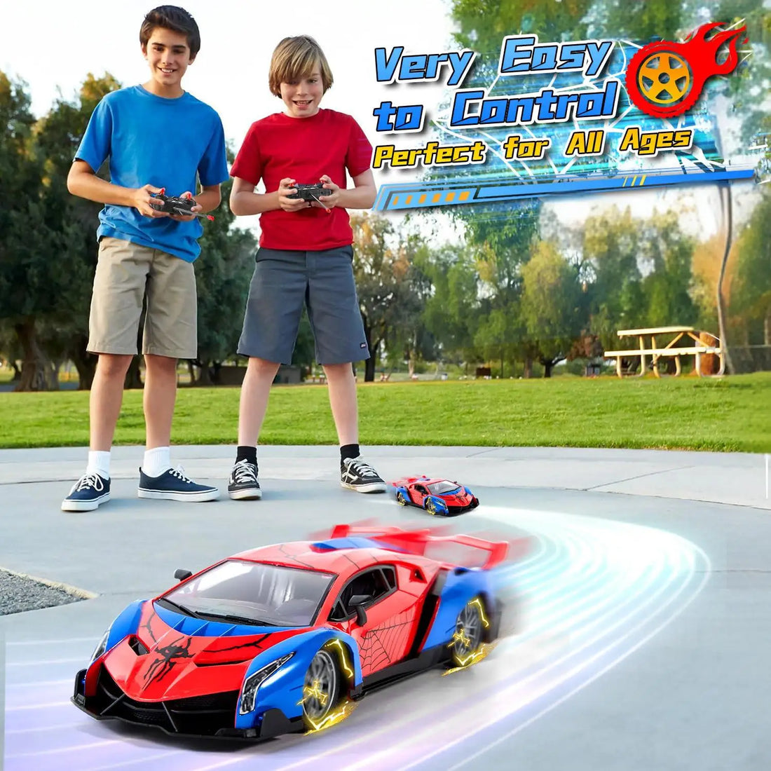 RC Supercar 2.4GHz Remote Control, Spider-themed Racing Toy, Rechargeable Battery, Best Gift for Boys
