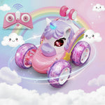 2.4G Lighting unicorn Remote Control Stunt Dump Truck Drift Dancing Toy Car, Children's New Year Bi