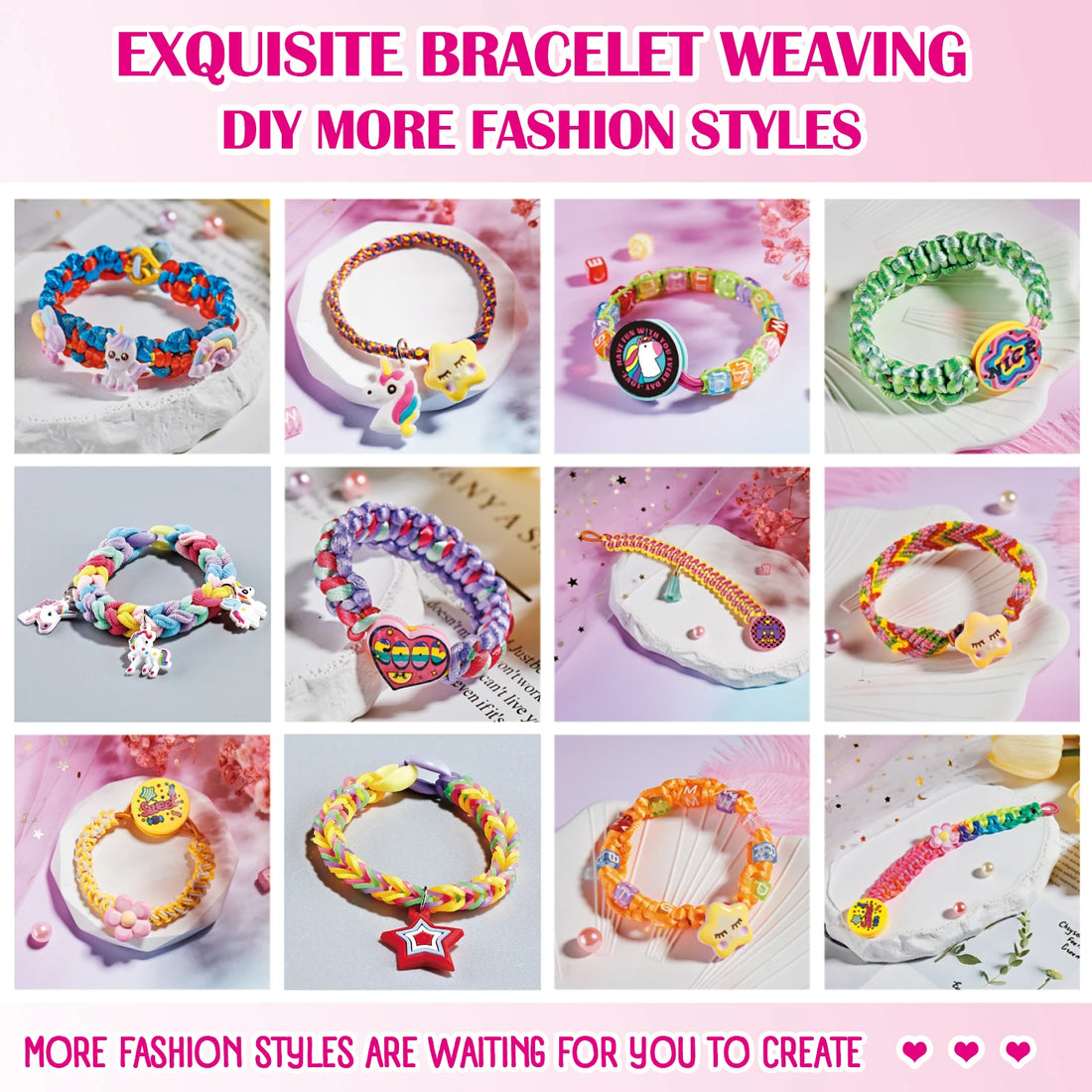 DIY Bracelet Making Kit for Girls - Children's Art And Craft Jewelry Rope Weaving Set Toy