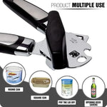 Multifunctional Stainless Steel Can Opener, Side Cut Professional Tin & Bottle Opener, Ergonomic Grip Kitchen Gadget