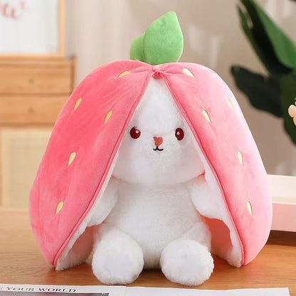 25cm Cute Strawberry Carrot Rabbit Plush Toy Stuffed Creative Into Fruit Transform Baby Cuddly Bunny Doll
