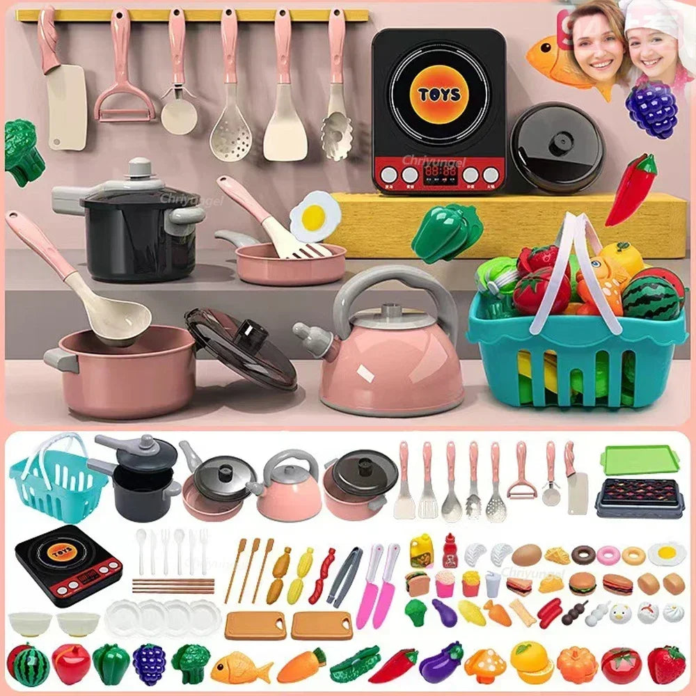 Kids Kitchen Toys Set 92/86/69/59PCS Play Kitchen Accessories Kit with Play Pots Pretend Food