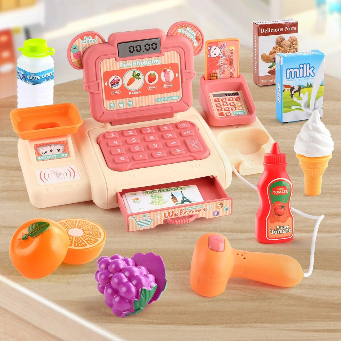 Cash House Toys Electronic Game Lighting And Sound Effects Supermarket Cashier Toys