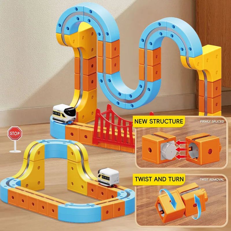 Magnetic Train Set DIY 3D Cube Track Electric Train Set for Kids