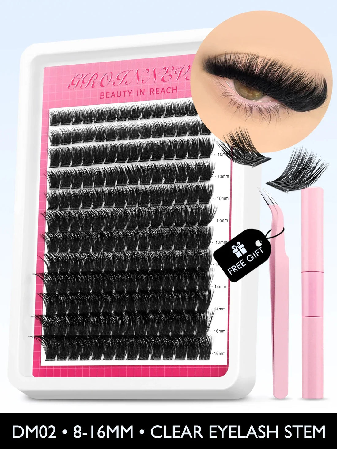 GROINNEYA Lash Clusters Kit Fluffy Individual Lashes C Curl Cluster DIY Lash Extension Kit