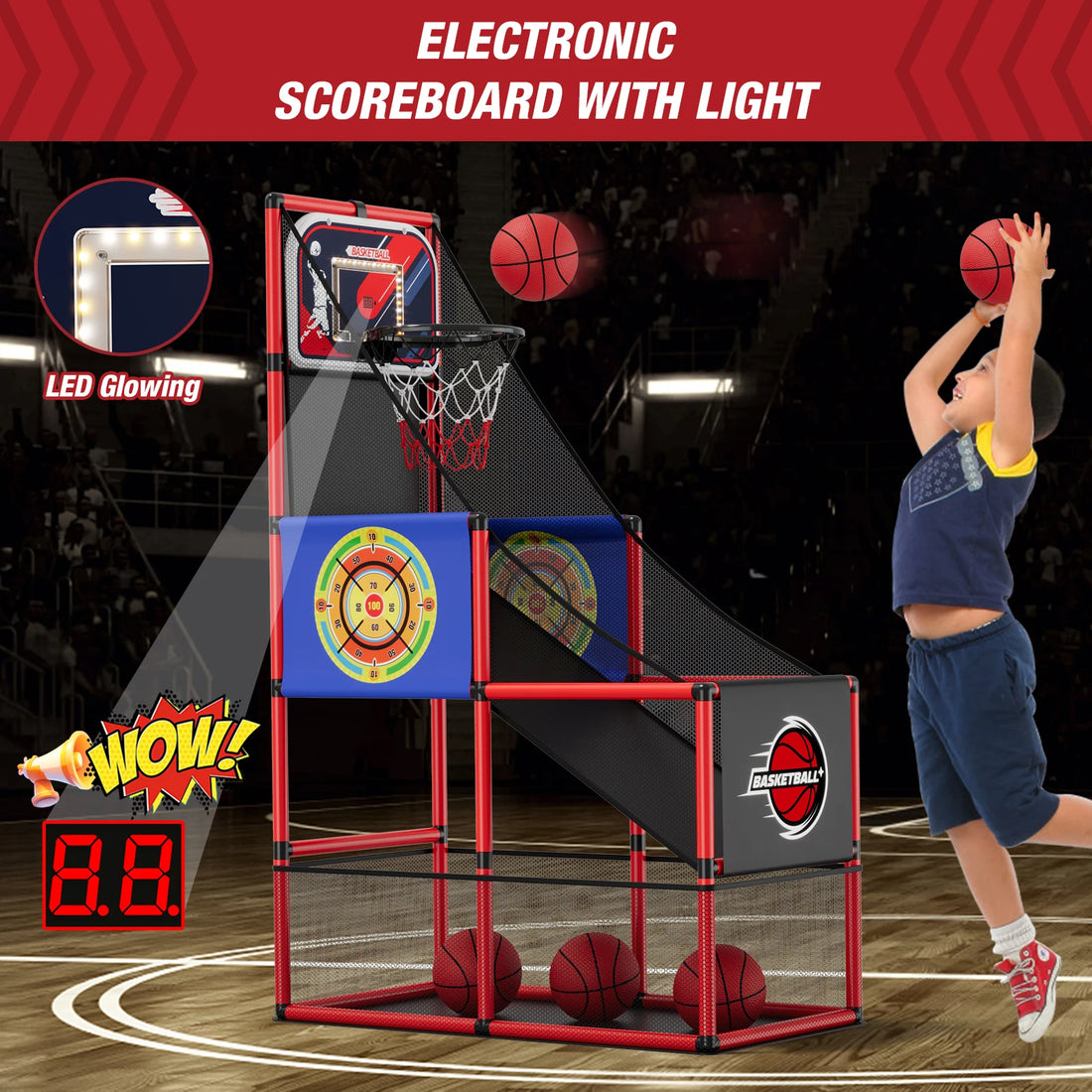 Arcade Basketball Game Set - Indoor/Outdoor Basketball Play, Easy Setup with Pump & Balls,