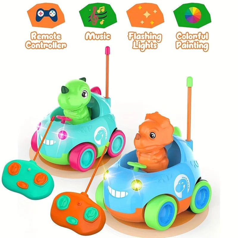 Dinosaur RC Car for Toddlers with Lights & Music, Cartoon Electric Toy Vehicle - 2CH , Gift for Kids Birthday Christmas