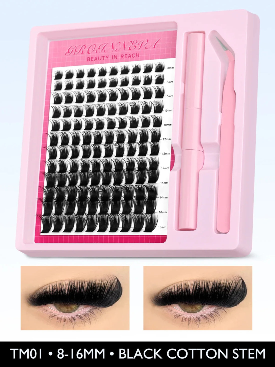 GROINNEYA Lash Clusters Kit Fluffy Individual Lashes C Curl Cluster DIY Lash Extension Kit