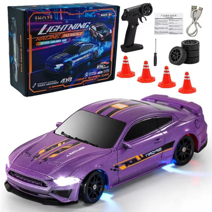 Oike 4WD Remote Control Desktop Car for Adults Kids 1/64 or 1/43 Mini Drift Racing High Speed RC Car with LED Lights Hobby Gift