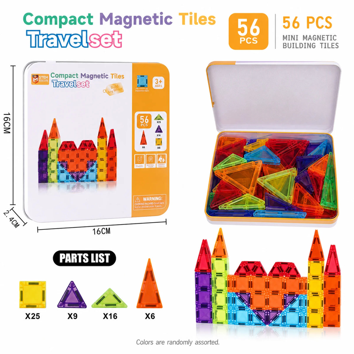 Magnetic Tiles Travel Set Metal Tin Box STEM Building Blocks Colorful ABS Magnet Toy for Kids