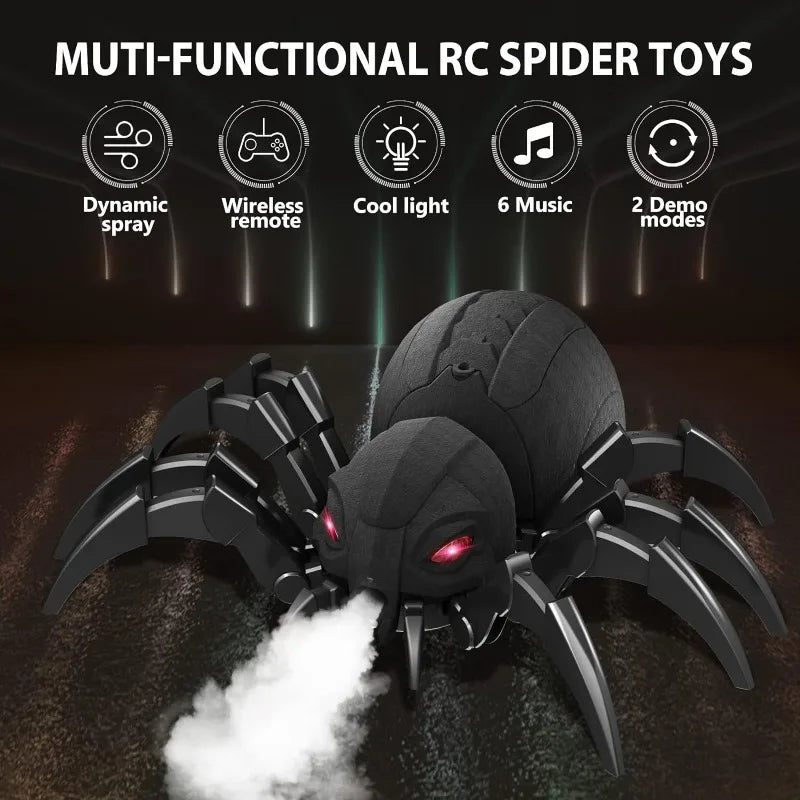 RC Spider Robot Remote Control Spider Toys with Spray/Light/Music Gifts for 6 -12 Year Old Kids